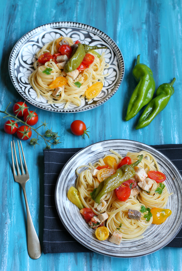 linguine con pomodorini e friggitelli
